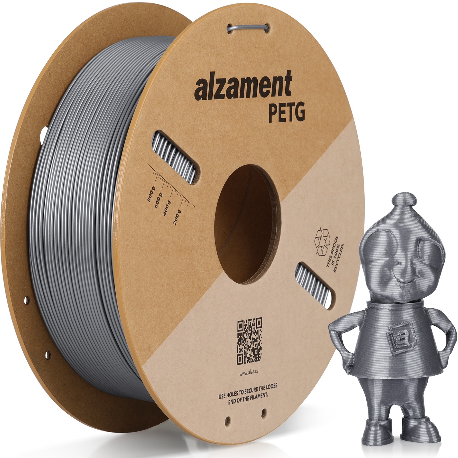 Alzament PETG 1 kg Silver - vysoce kvalitní filament pro 3D tisk