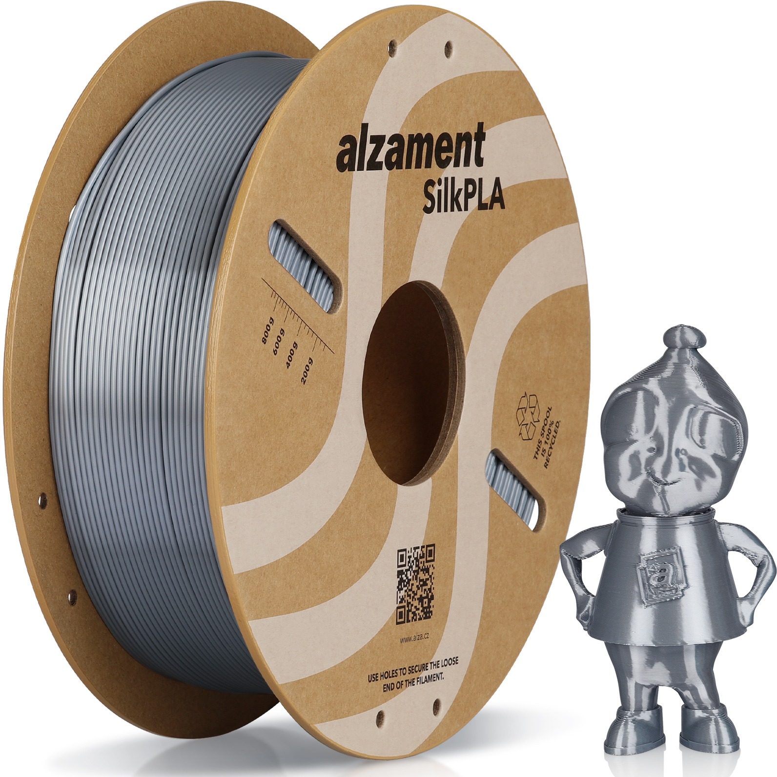 Alzament PLA Silk 1 kg Grey - vysoce kvalitní filament pro 3D tisk