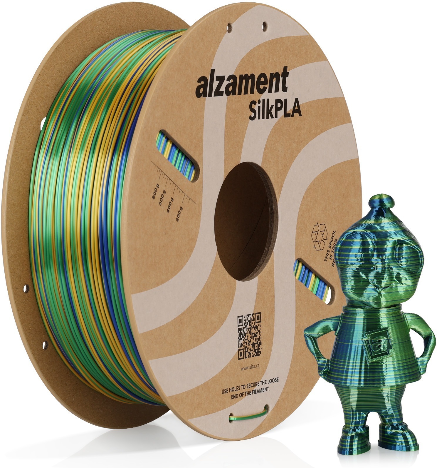 Alzament PLA Silk Candy 1 kg Gold + Blue + Green - vysoce kvalitní filament pro 3D tisk s dokonalou kombinací estetiky a funkčnosti.
