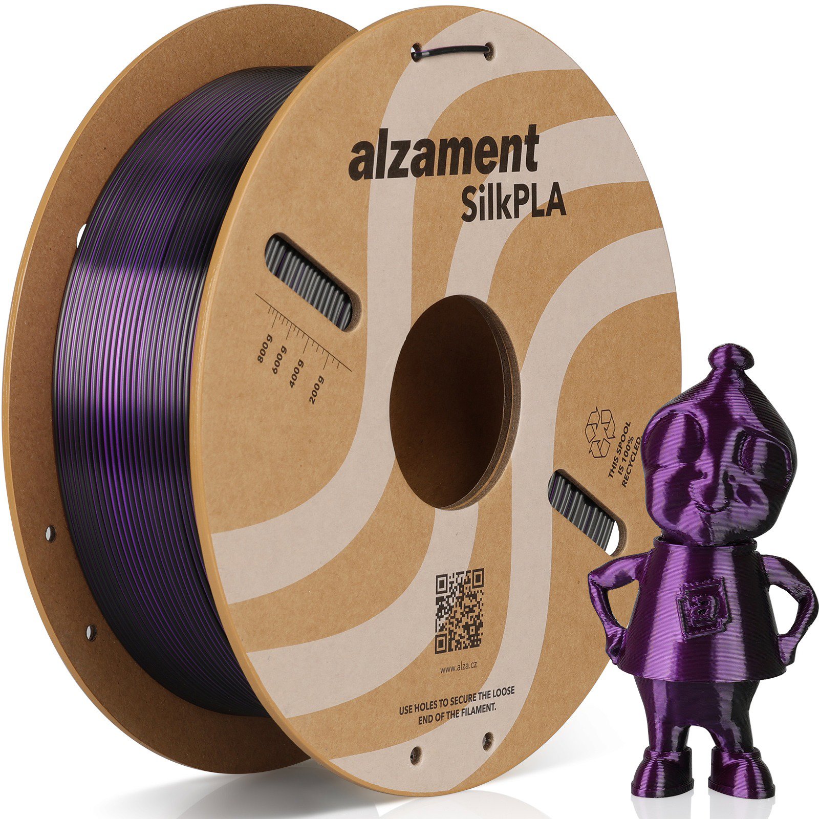 Alzament PLA Silk Dual Color 1 kg Black-Purple - výjimečné filament pro 3D tisk