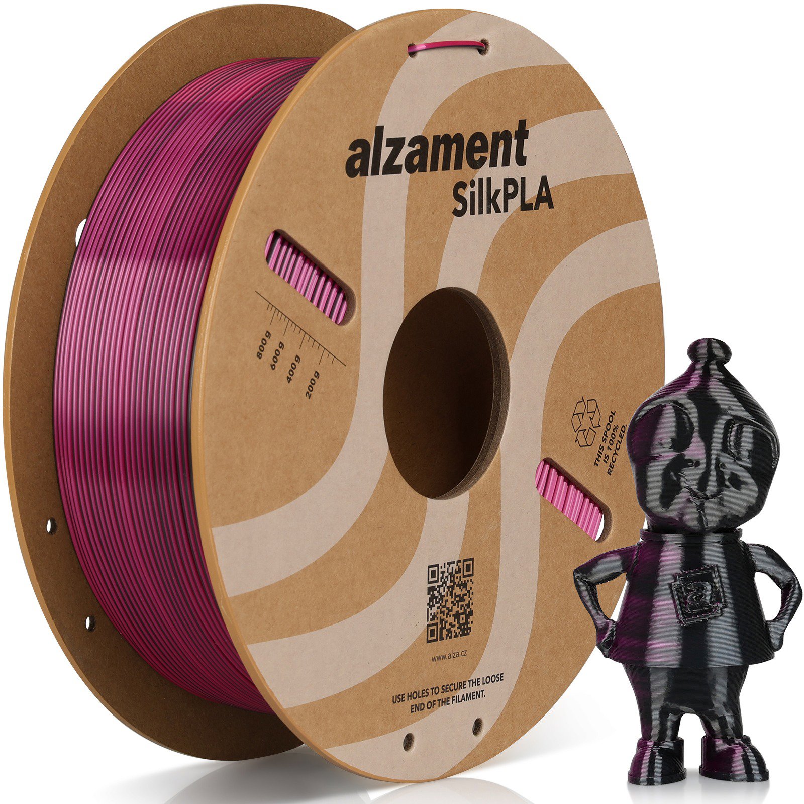 Alzament PLA Silk Dual Color 1 kg Black-Rose Red - vysoce kvalitní filament pro 3D tisk