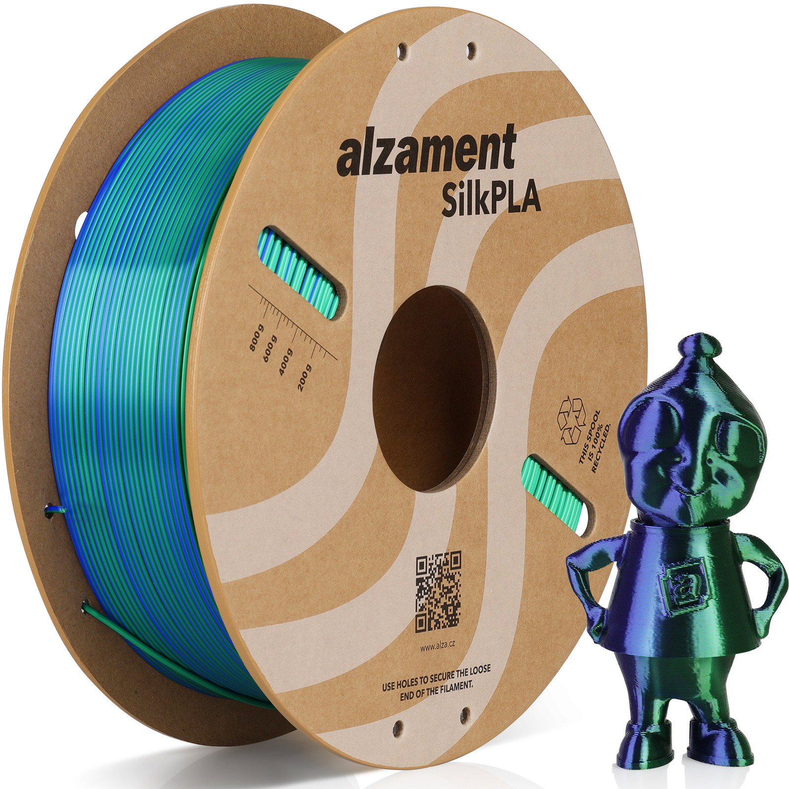 Alzament PLA Silk Dual Color 1 kg Blue-Green - vysoce kvalitní filament pro 3D tisk