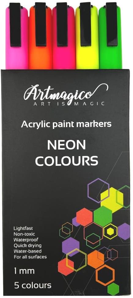 Artmagico akrylové popisovače s jemným hrotem - neonové - 5 ks