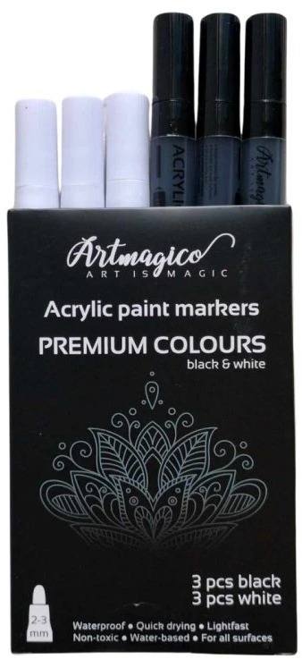 Artmagico akrylový popisovač sada černá a bílá 2-3 mm