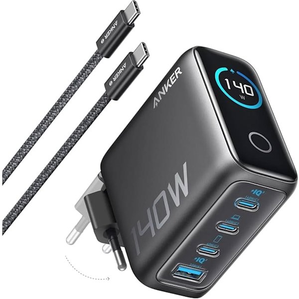 Anker 140W, 3xUSB-C, 1xUSB šedá
