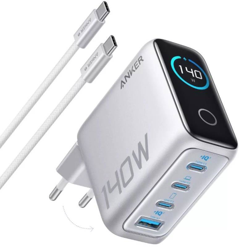 Anker 140W, 3xUSB-C, 1xUSB stříbrná