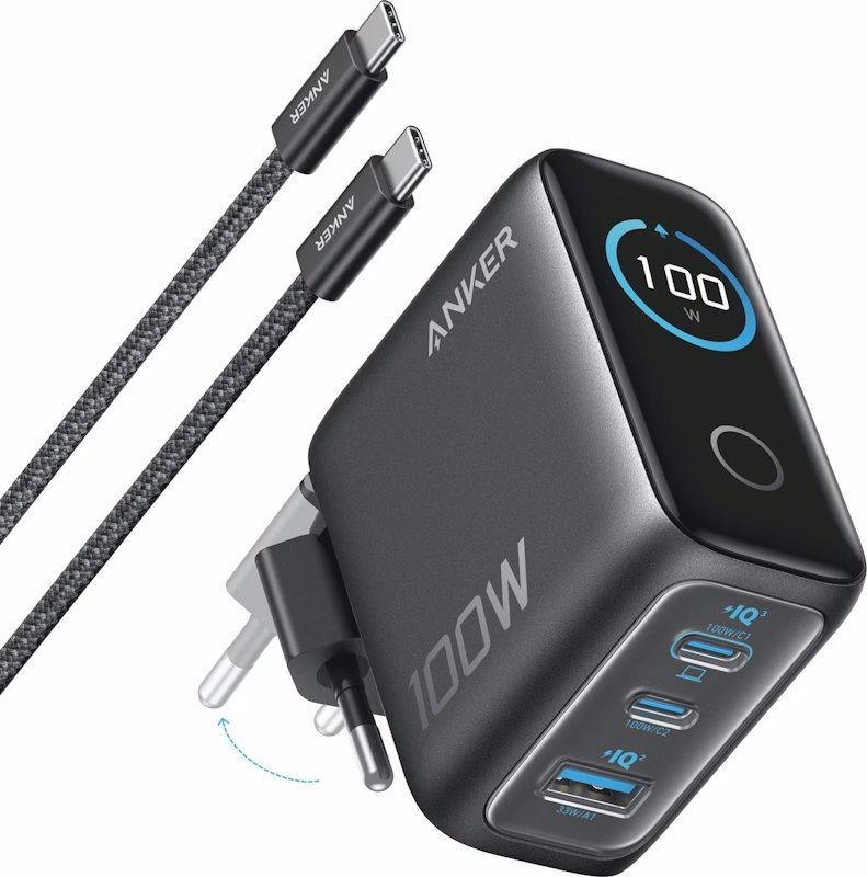 Anker 100W, 2xUSB-C, 1xUSB šedá