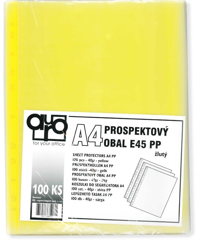 Auro Office E45 eurofolie A4, 45 µm, PP, žluté, hladké - 100 ks