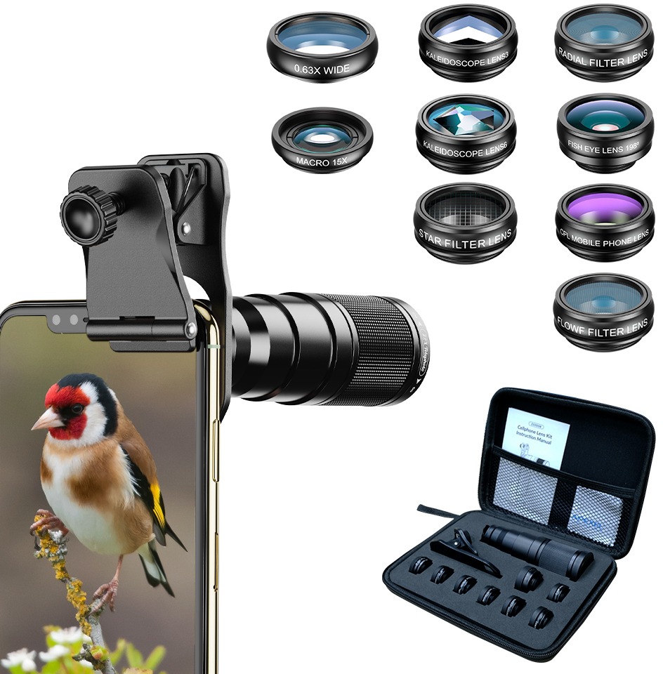 Apexel 22X Telescope Lens Kit --22x Telescope+10pcs extra phone lens kit