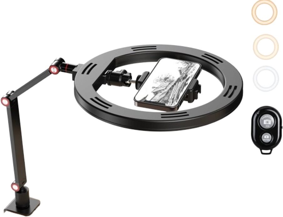 Apexel Clip Flexible Desk stand with ring light for overhead photography