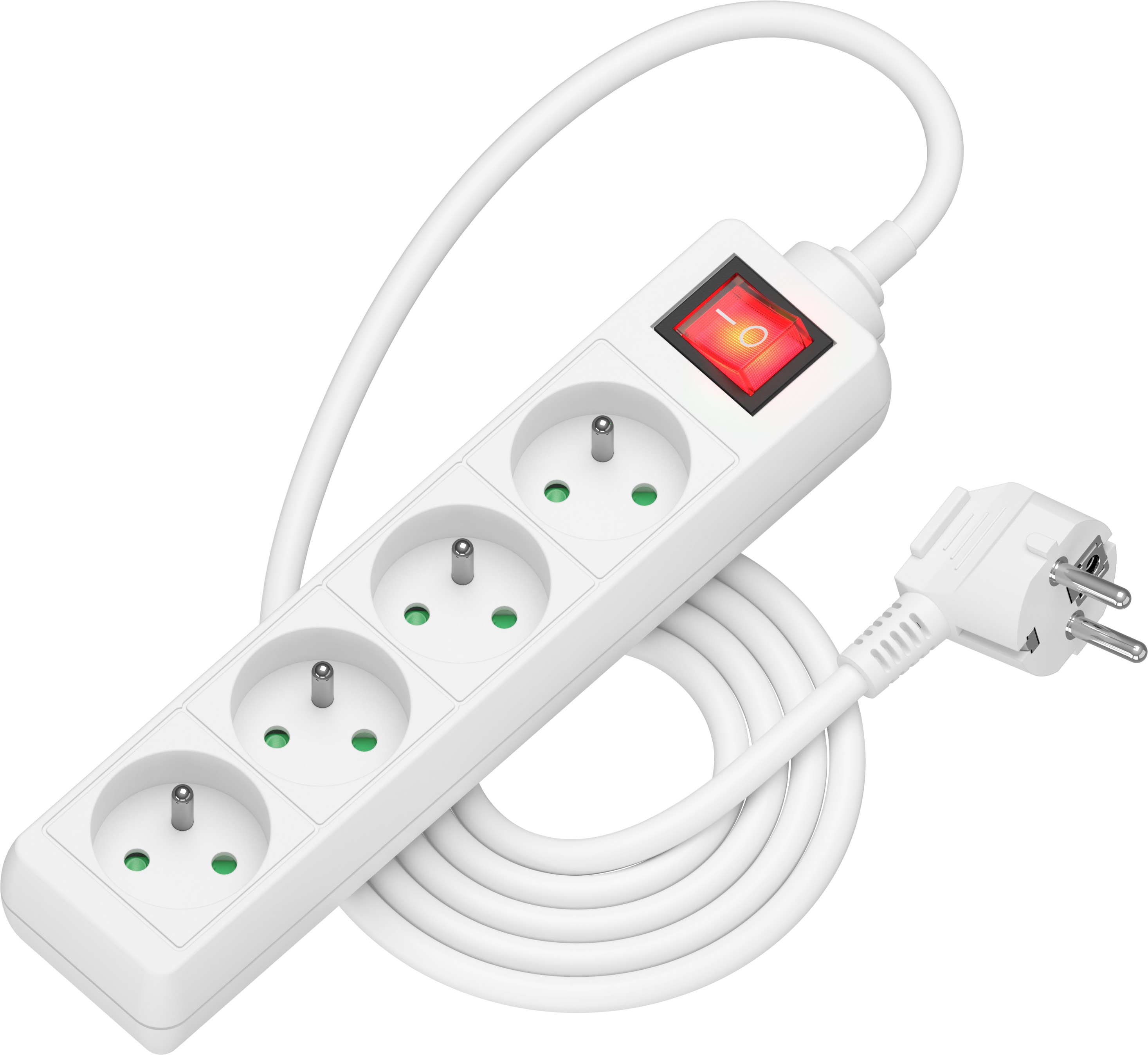 AlzaPower prodlužovací přívod 230V 4 zásuvky vypínač 1.5m bílý