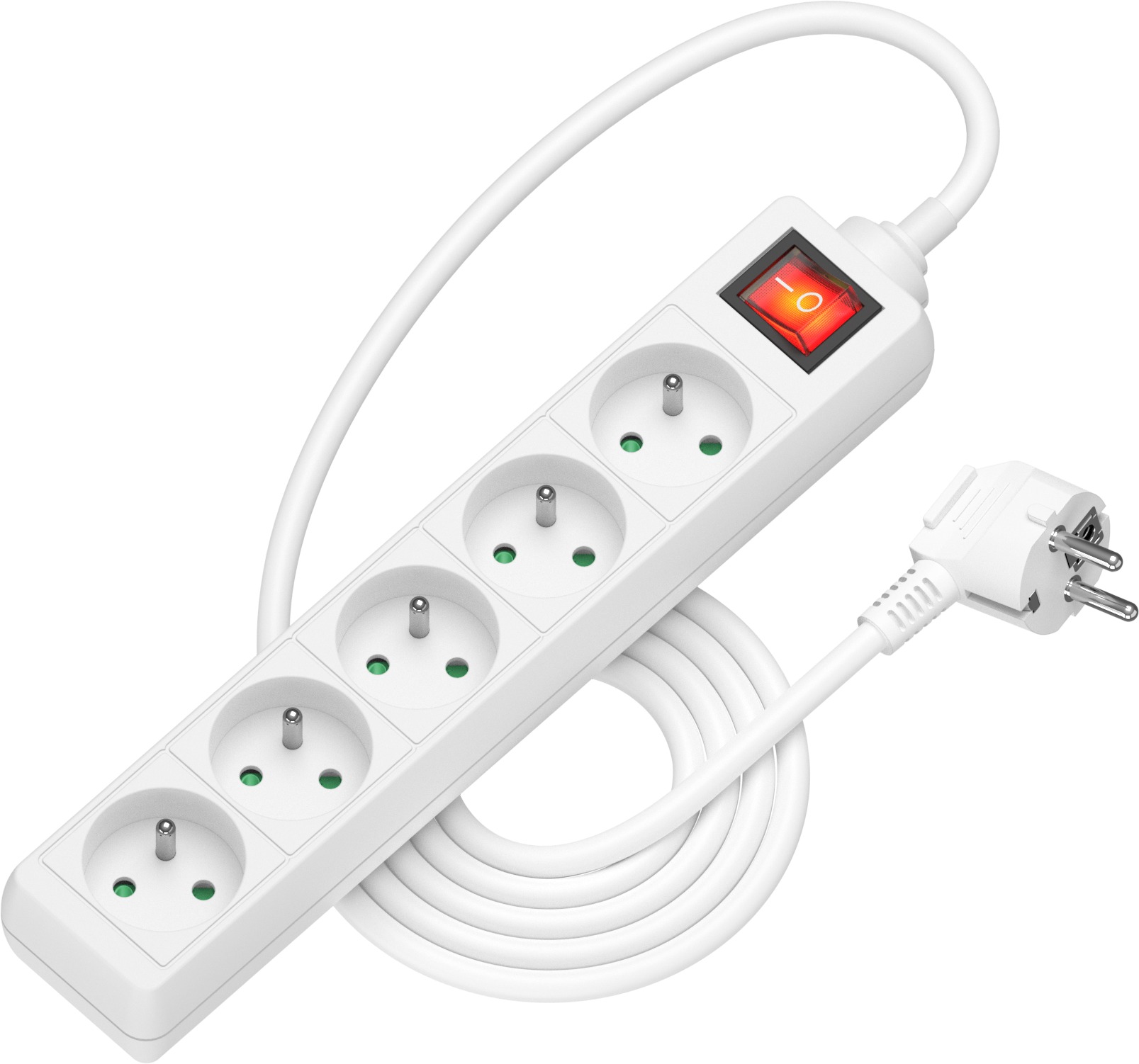 AlzaPower prodlužovací přívod 230V 5 zásuvek vypínač 1.5m bílý