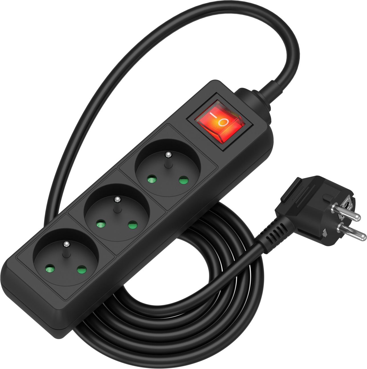 AlzaPower prodlužovací přívod 230V 3 zásuvky vypínač 2m černý