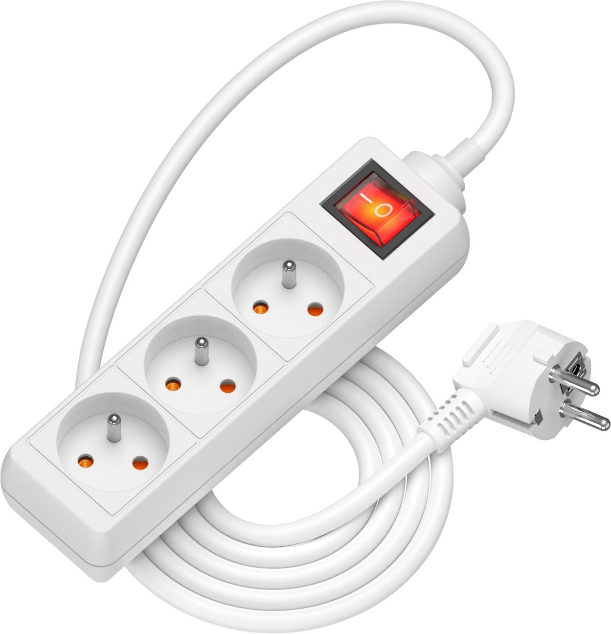 AlzaPower prodlužovací přívod 230V 3 zásuvky vypínač 2m bílý