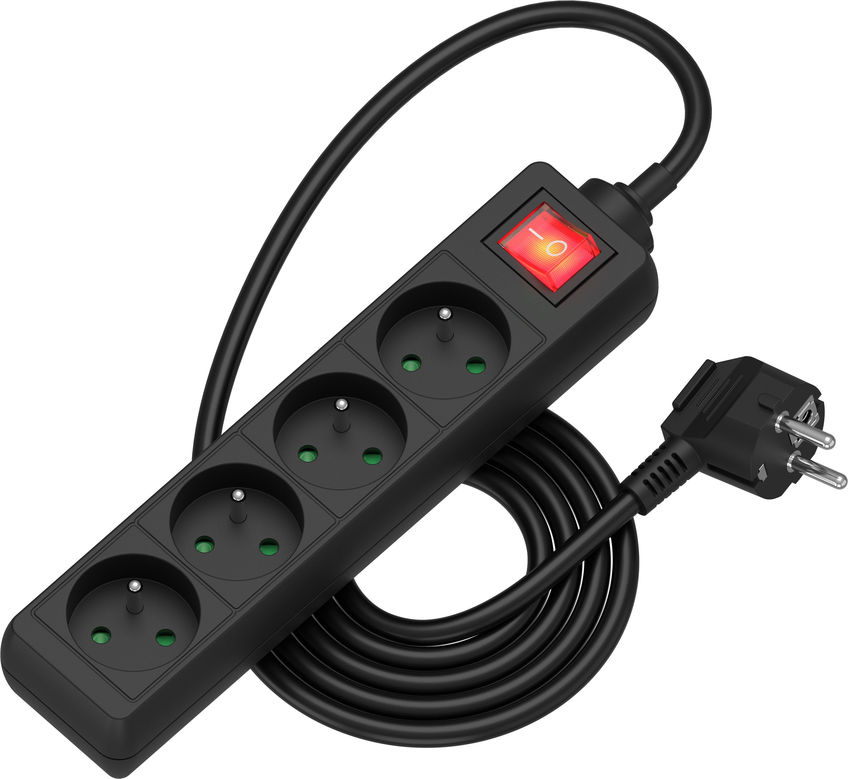 AlzaPower prodlužovací přívod 230V 4 zásuvky vypínač 2m černý