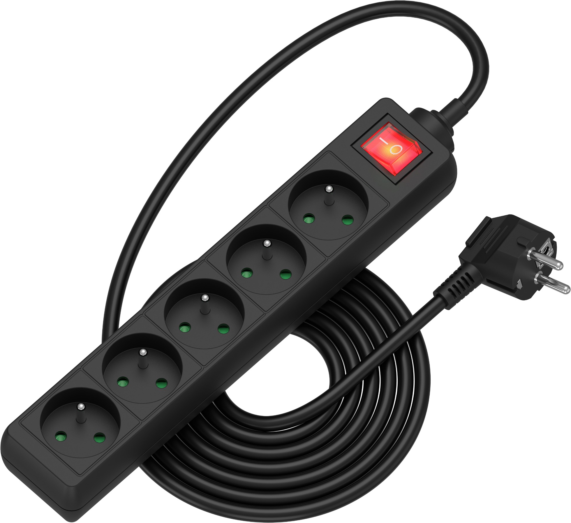 AlzaPower prodlužovací přívod 230V 5 zásuvek vypínač 2m černý