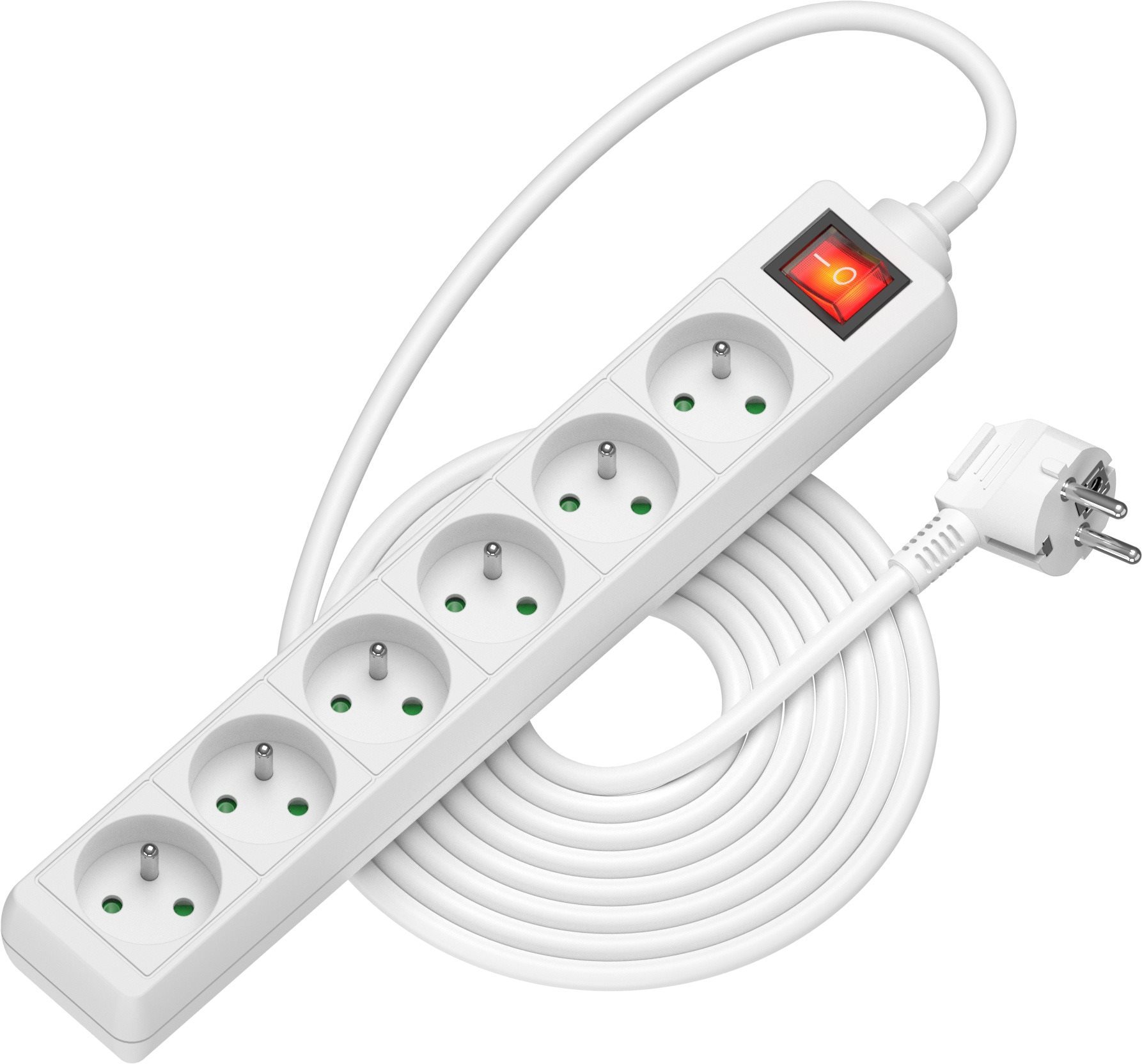 AlzaPower prodlužovací přívod 230V 6 zásuvek vypínač 2m bílý