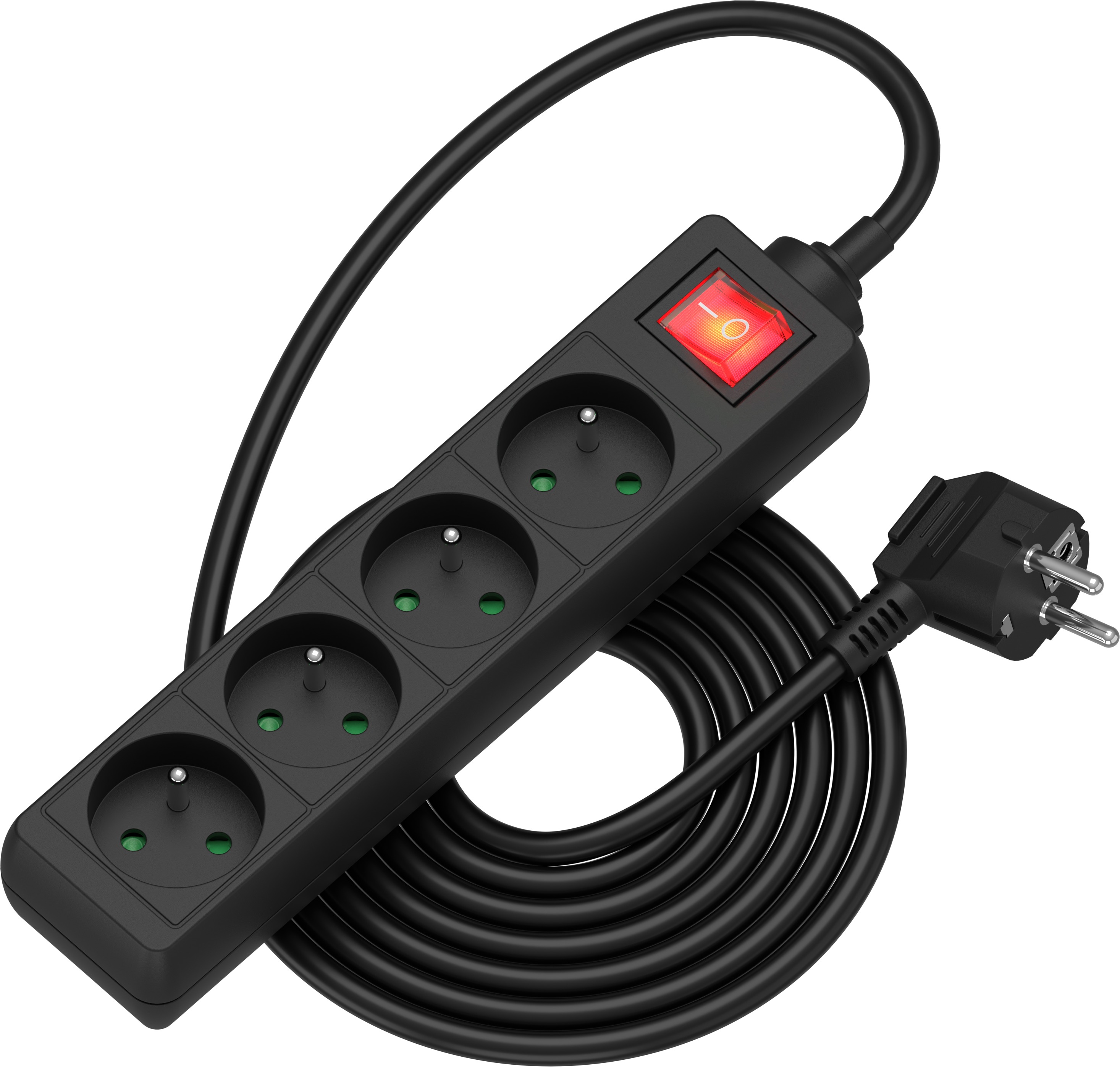 AlzaPower prodlužovací přívod 230V 4 zásuvky vypínač 3m černý