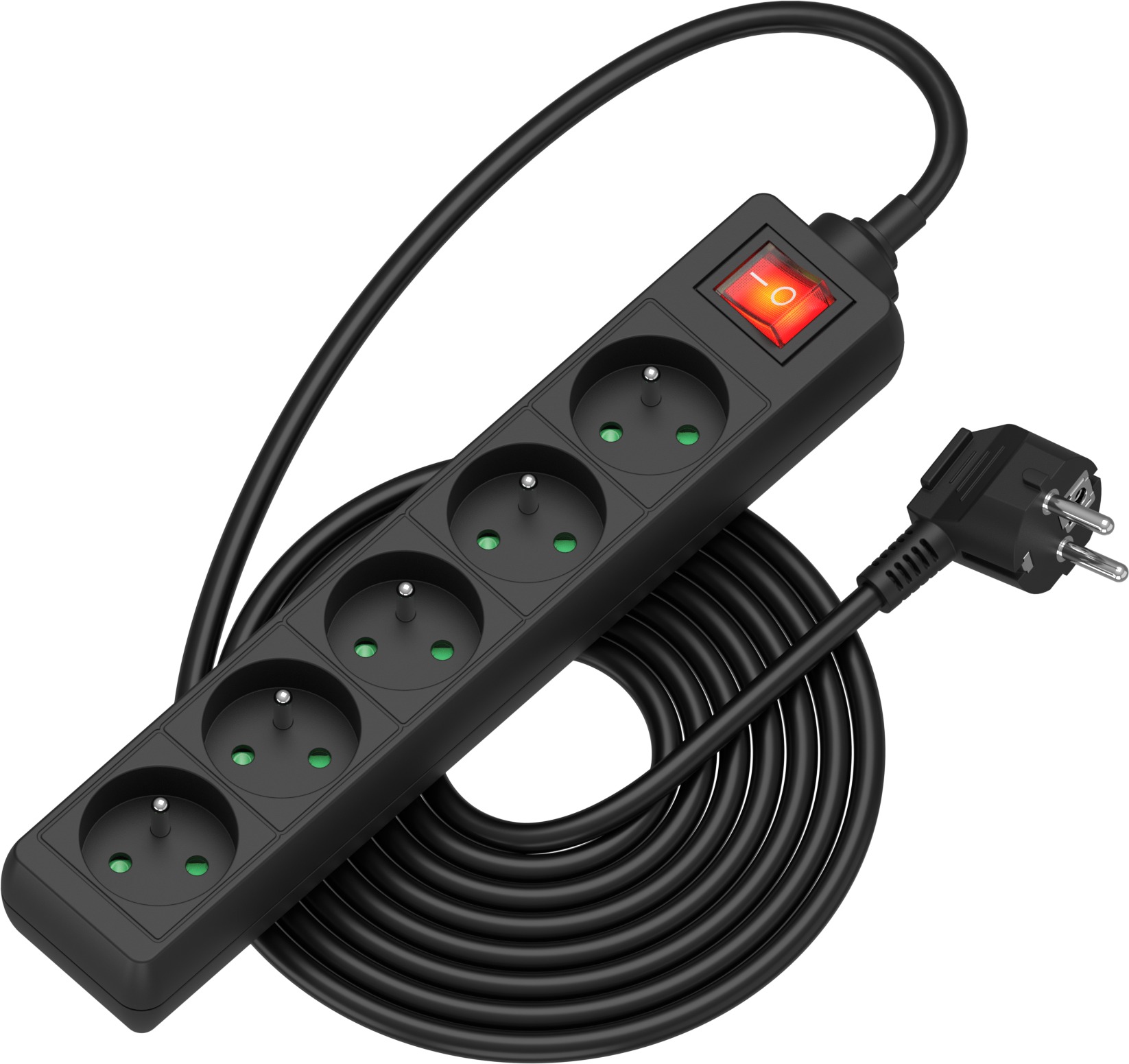 AlzaPower prodlužovací přívod 230V 5 zásuvek vypínač 3m černý
