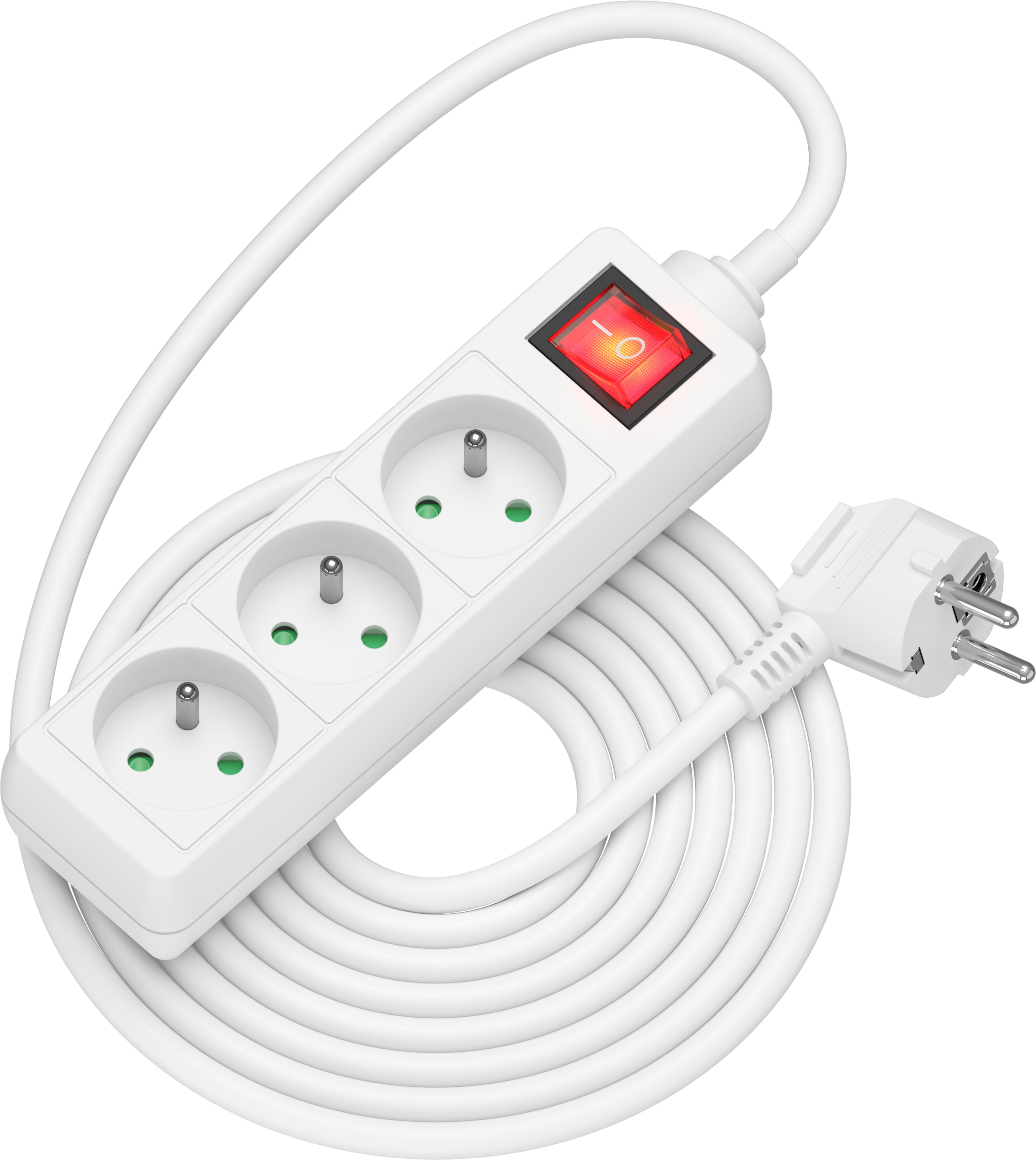 AlzaPower prodlužovací přívod 230V 3 zásuvky vypínač 5m bílý