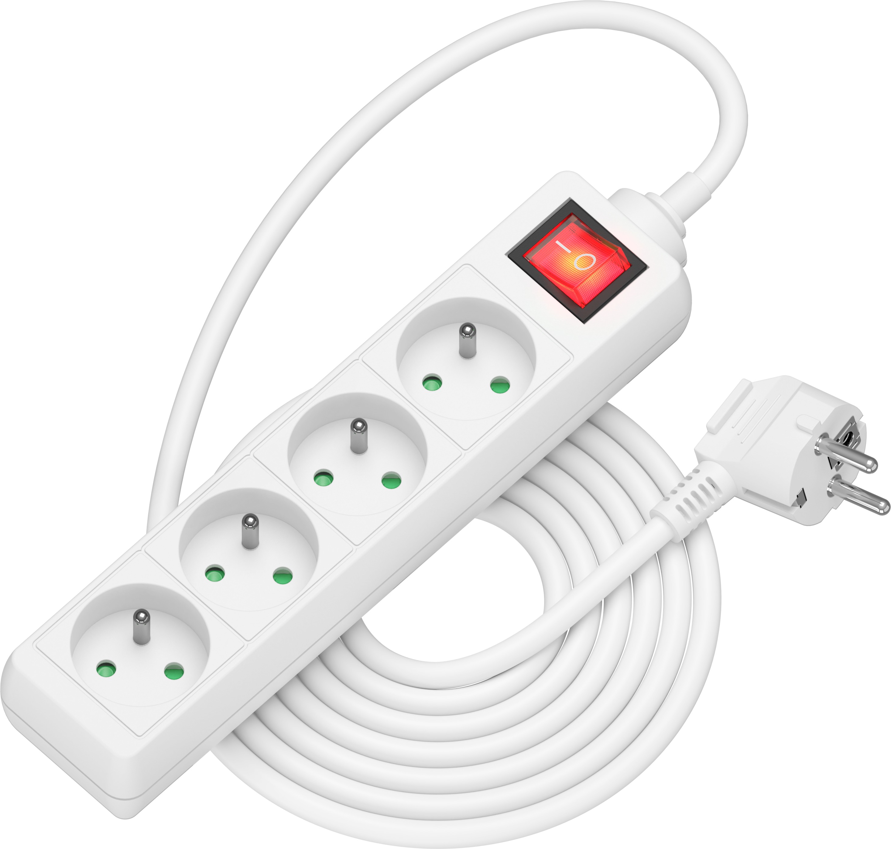 AlzaPower prodlužovací přívod 230V 4 zásuvky vypínač 5m bílý