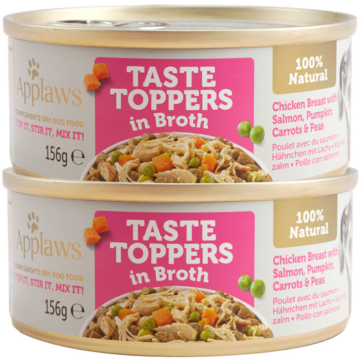 Applaws konzerva Dog Taste Toppers Broth Kuře s lososem 2 × 156 g