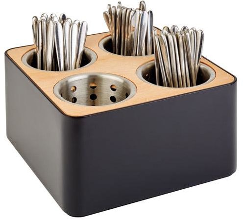 APS Nádoba na příbory 27 x 27 x 15 cm černá dřevo, 4 zásobníky