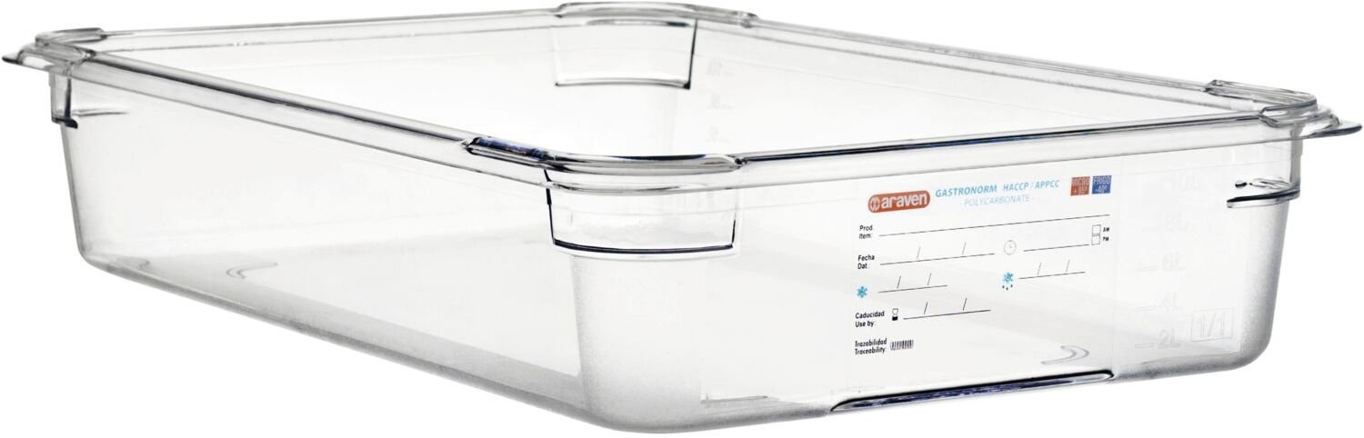 ARAVEN Gastronádoba GN 1/1, polykarbonát, integrovaný štítek, 100 mm, 13 l