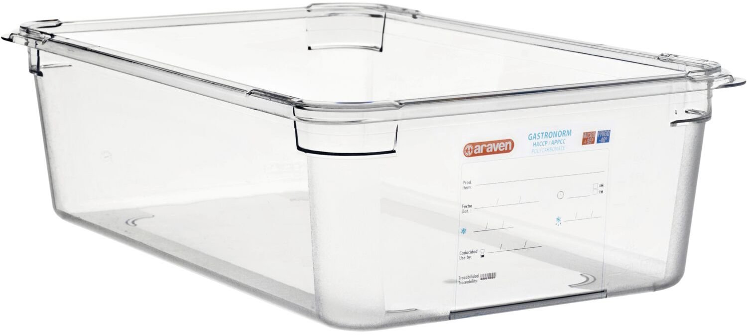 ARAVEN Gastronádoba GN 1/1, polykarbonát, integrovaný štítek, 150 mm, 19,6 l