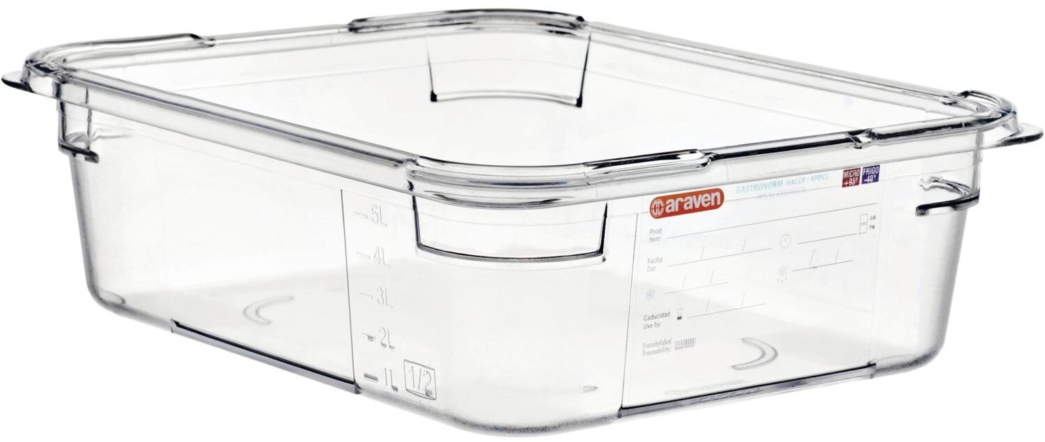 ARAVEN Gastronádoba GN 1/2, polykarbonát, integrovaný štítek, 100 mm, 5,95 l