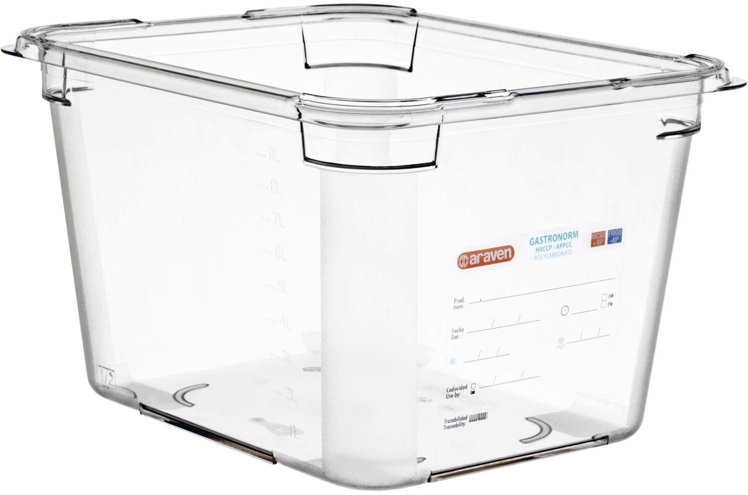 ARAVEN Gastronádoba GN 1/2, polykarbonát, integrovaný štítek, 200 mm, 11,35 l