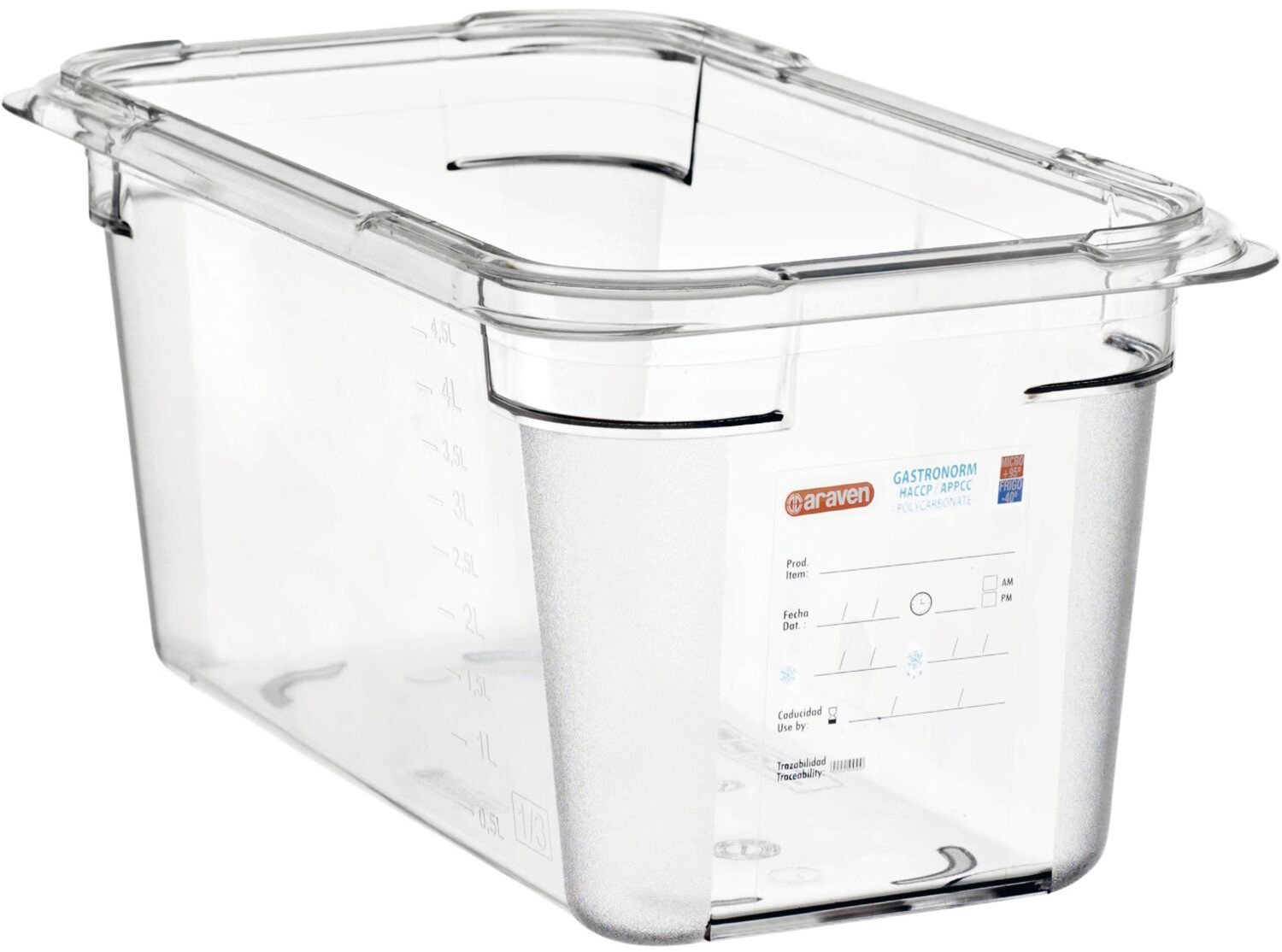 ARAVEN Gastronádoba GN 1/3, polykarbonát, integrovaný štítek, 150 mm, 2,35 l