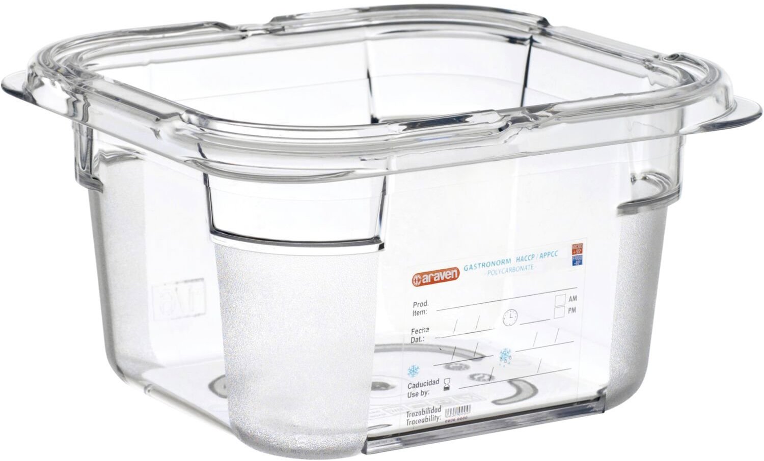 ARAVEN Gastronádoba GN 1/6, polykarbonát, integrovaný štítek, 100 mm, 1,5 l