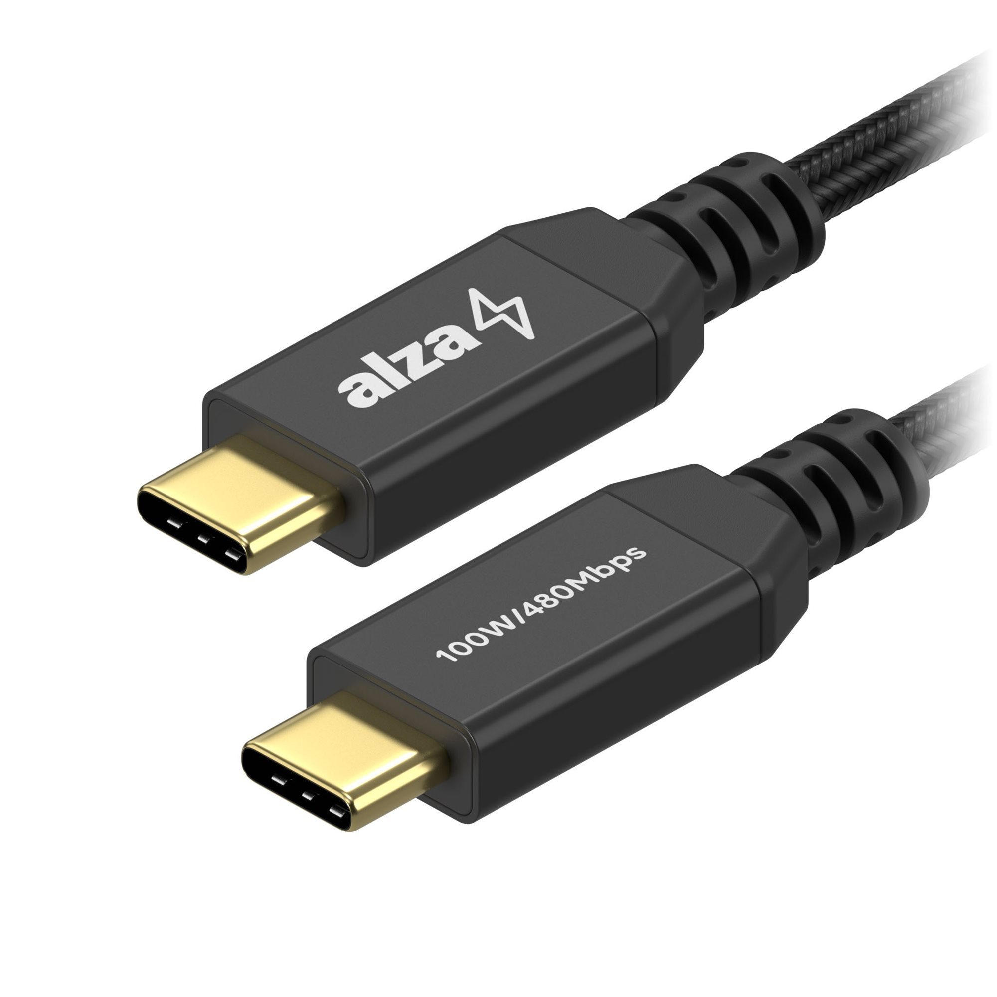 AlzaPower AluCore USB-C to USB-C 2.0 kabel 100W, 2m černý
