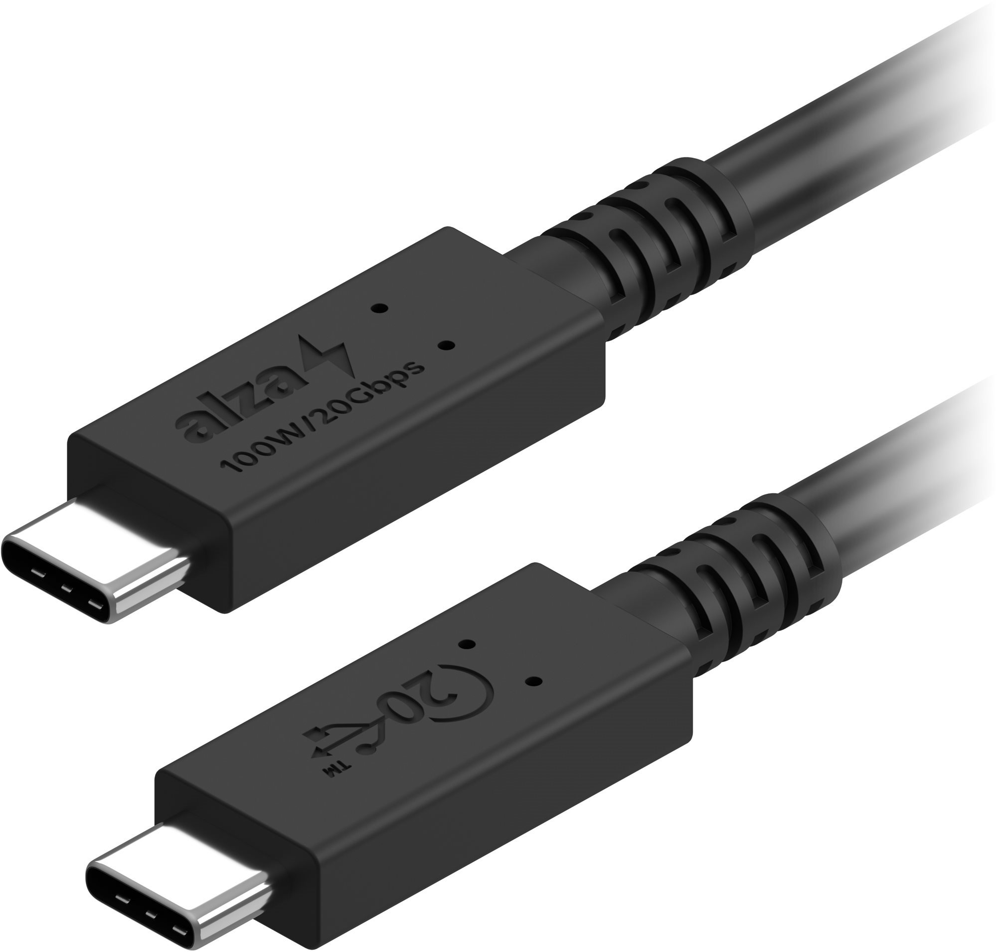AlzaPower Core USB-C to USB-C USB4 100W 0.5m černý - vysokorychlostní kabel pro připojení zařízení USB-C k jiným zařízením USB-C.