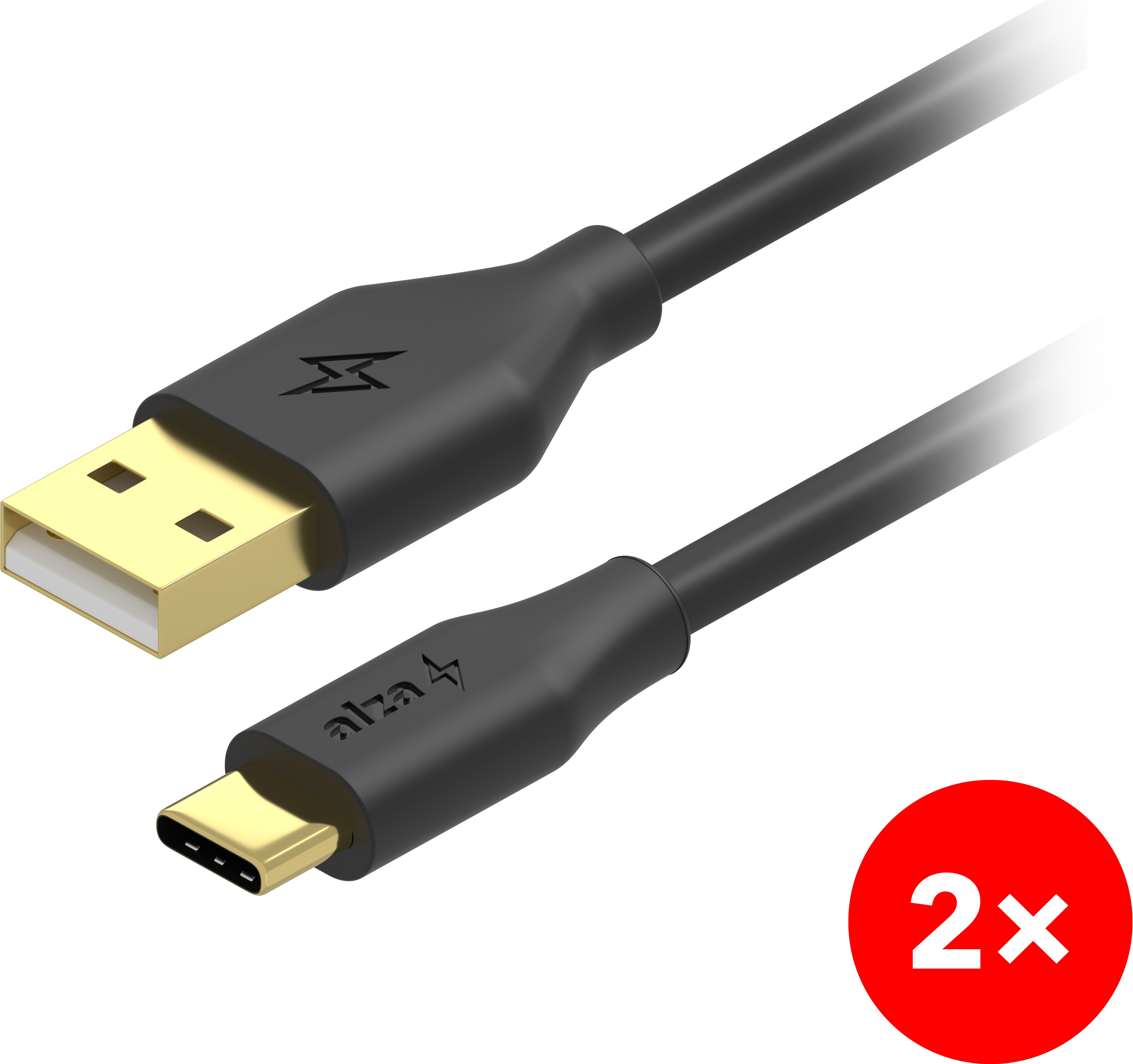 AlzaPower 2-Pack Core Charge USB-A to USB-C 2.0 2m černý