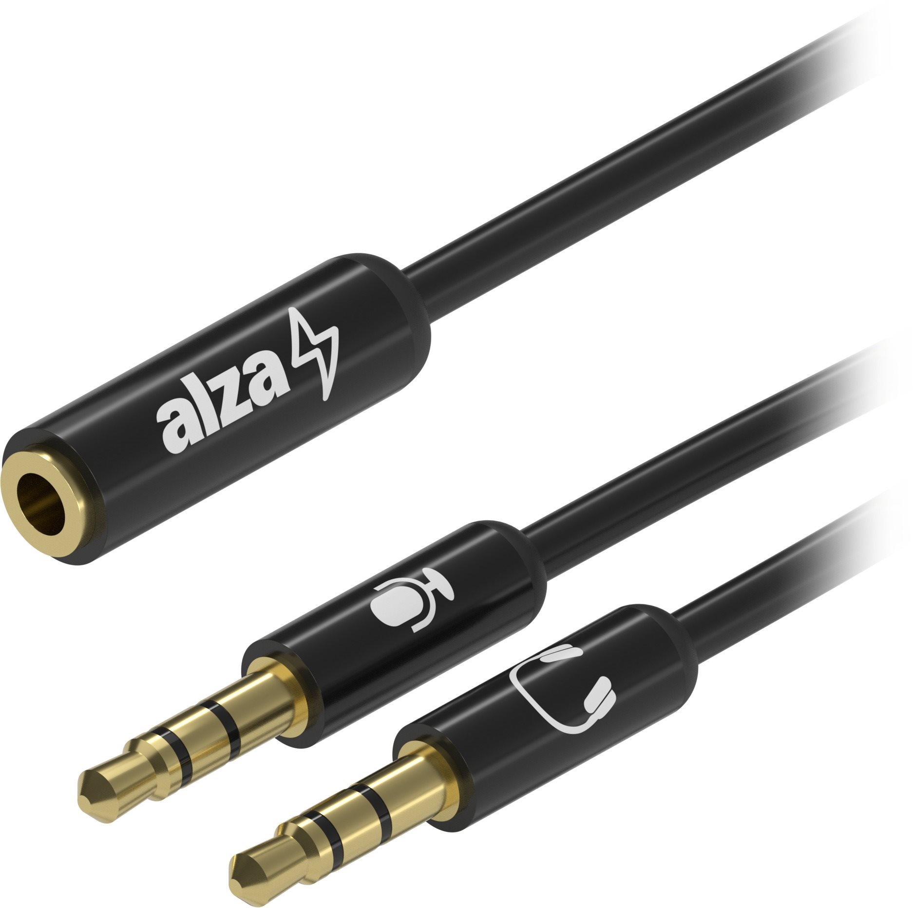 AlzaPower 2x 3.5mm Jack (M) to 3.5mm Jack 4P-TRRS (F) 0.15m černý