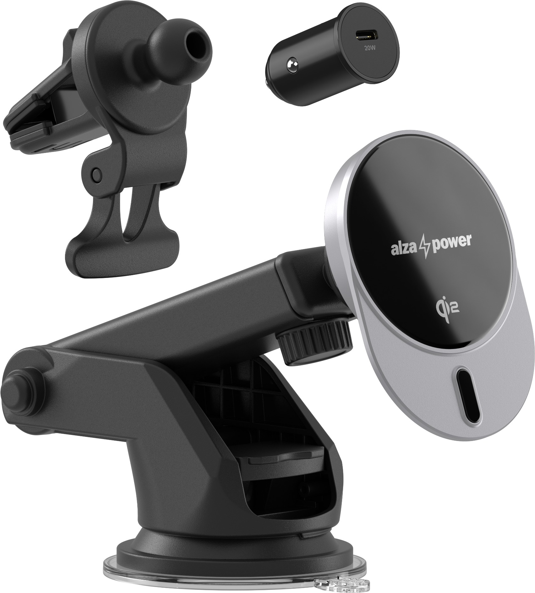 AlzaPower WQC202 Wireless Qi2 Car Charger 15W černá
