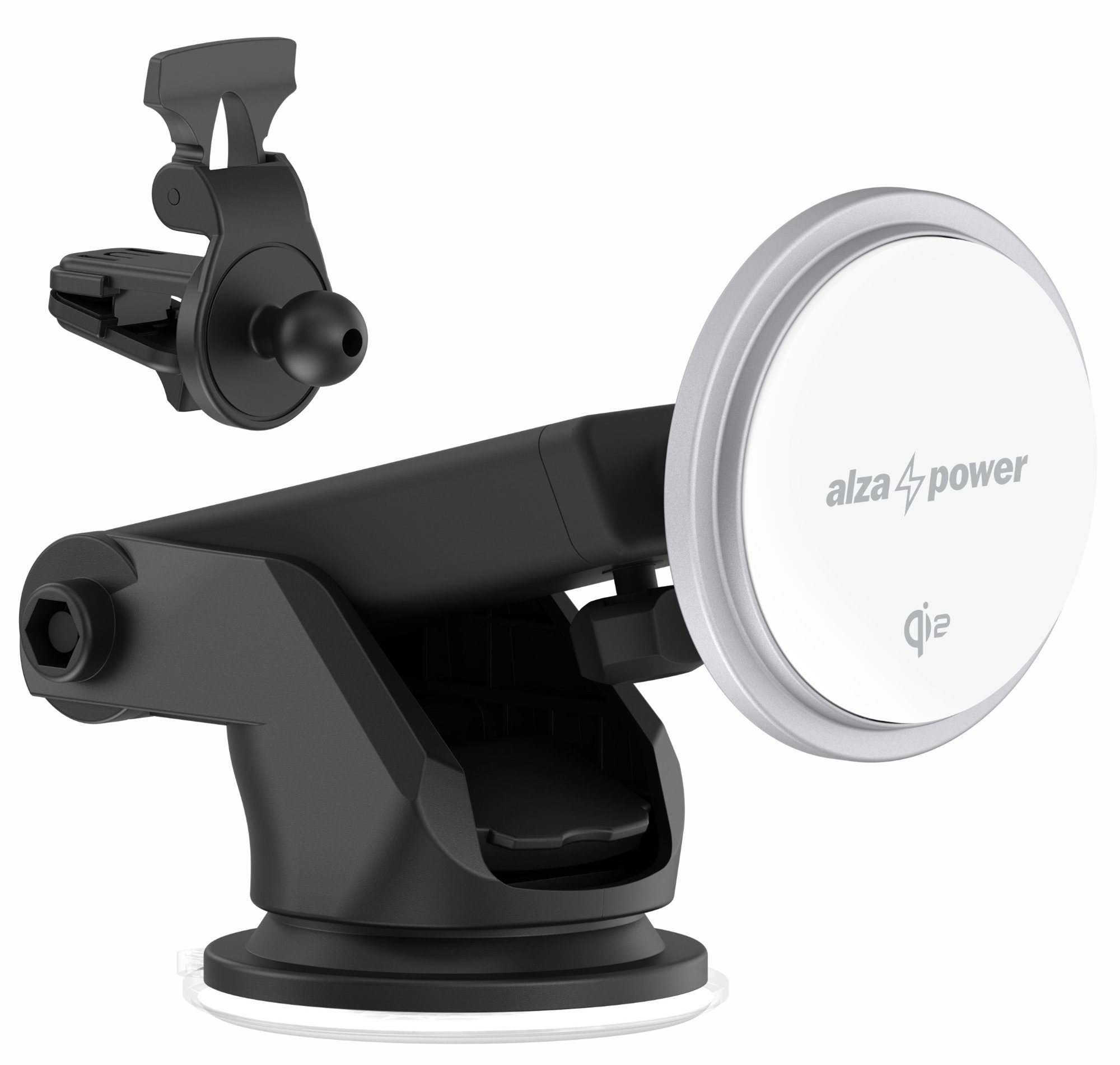 AlzaPower WQC300 Wireless Qi2 Compatible with MagSafe  Car Charger 15W stříbrný
