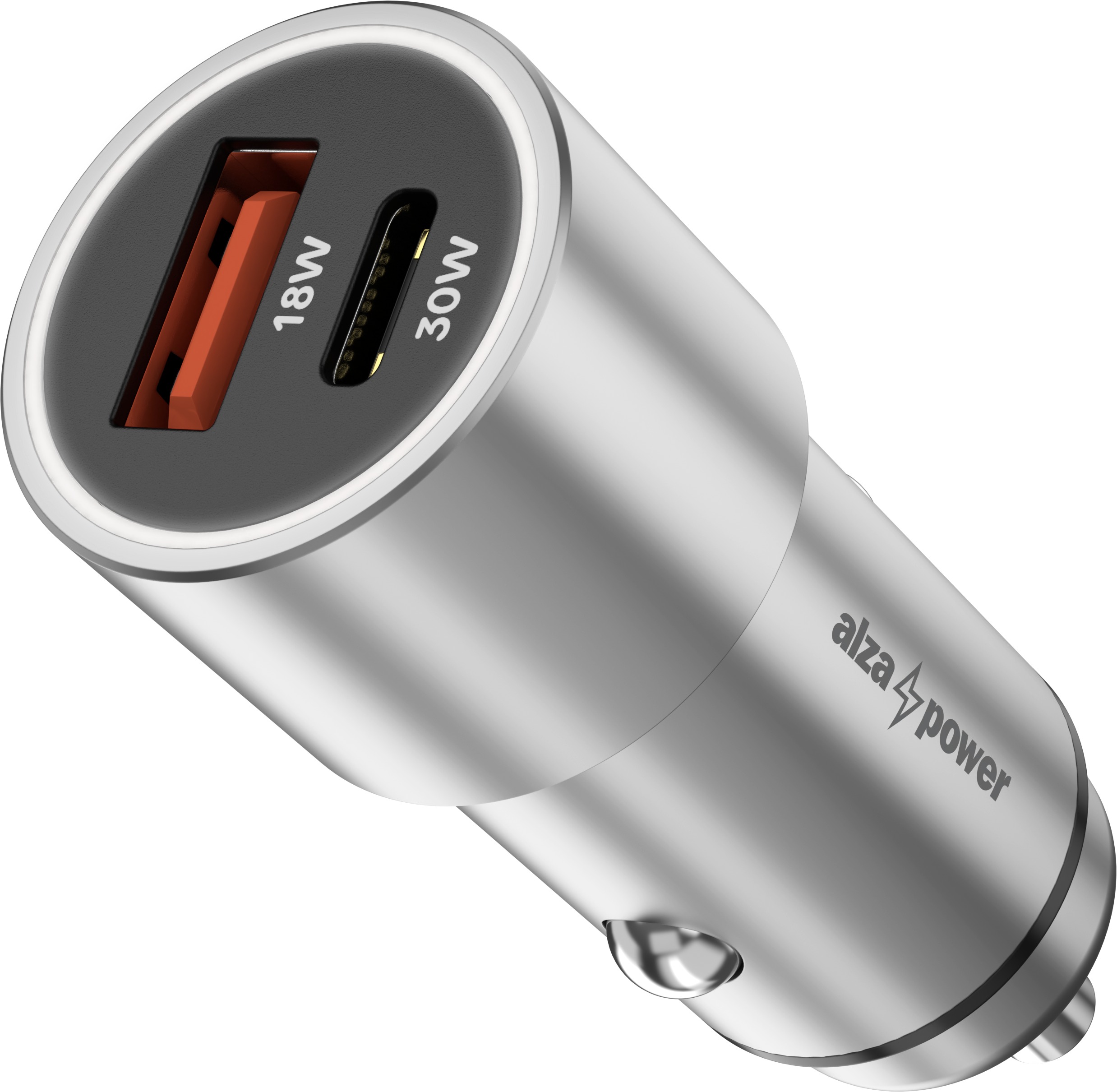AlzaPower Car Charger X525 USB-A + USB-C Power Delivery 30W stříbrná