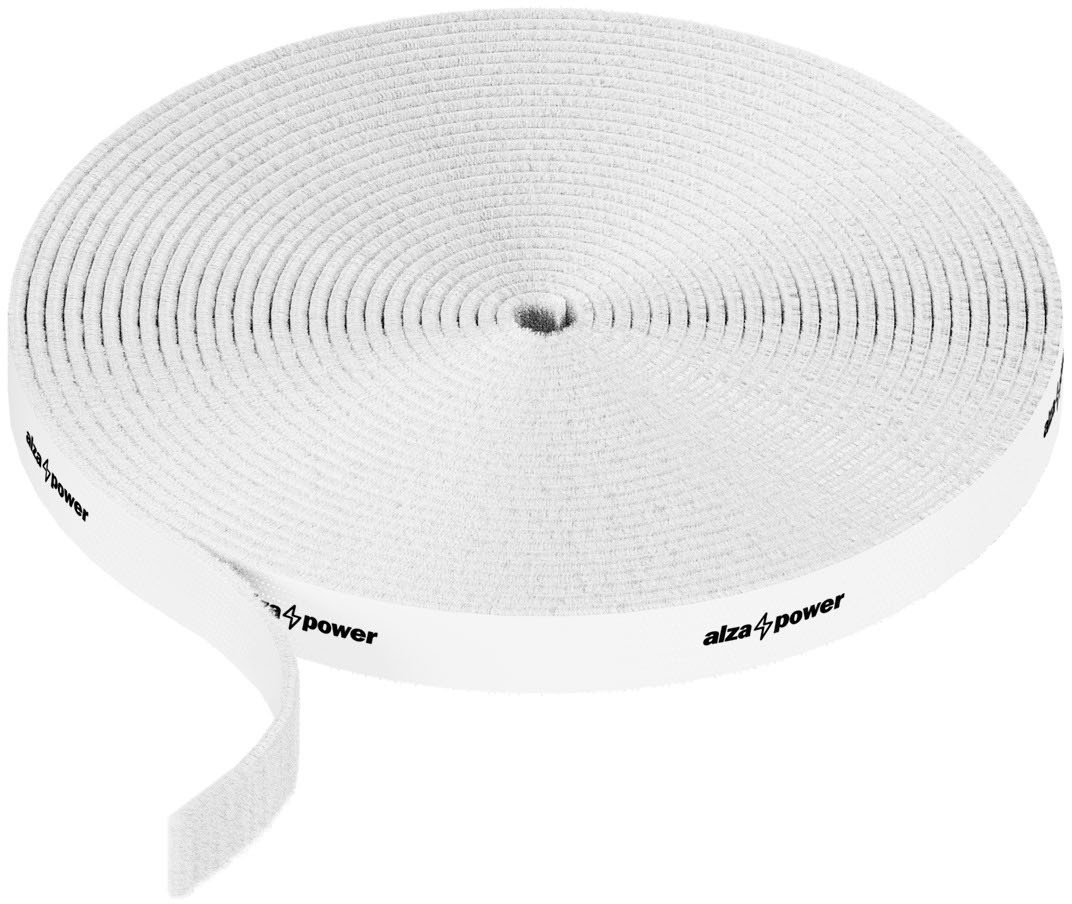 AlzaPower VelcroStrap+ Roll 3m bílá - perfektní řešení pro organizaci kabeláže v počítači nebo notebooku.
