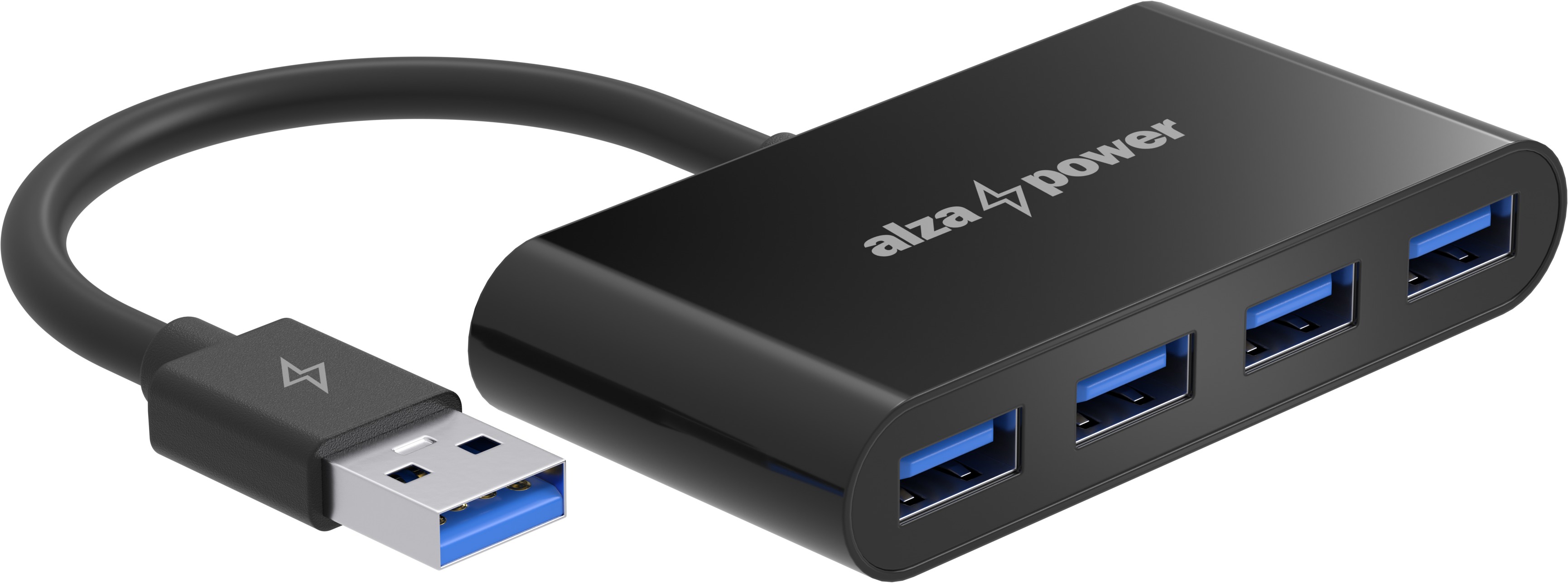 AlzaPower USB hub USB-A (M) na 4× USB-A 3.0 (F) černý