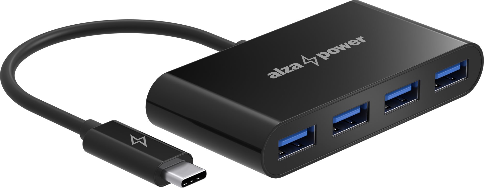 AlzaPower USB hub USB-C (M) na 4× USB-A 3.0 (F) černý