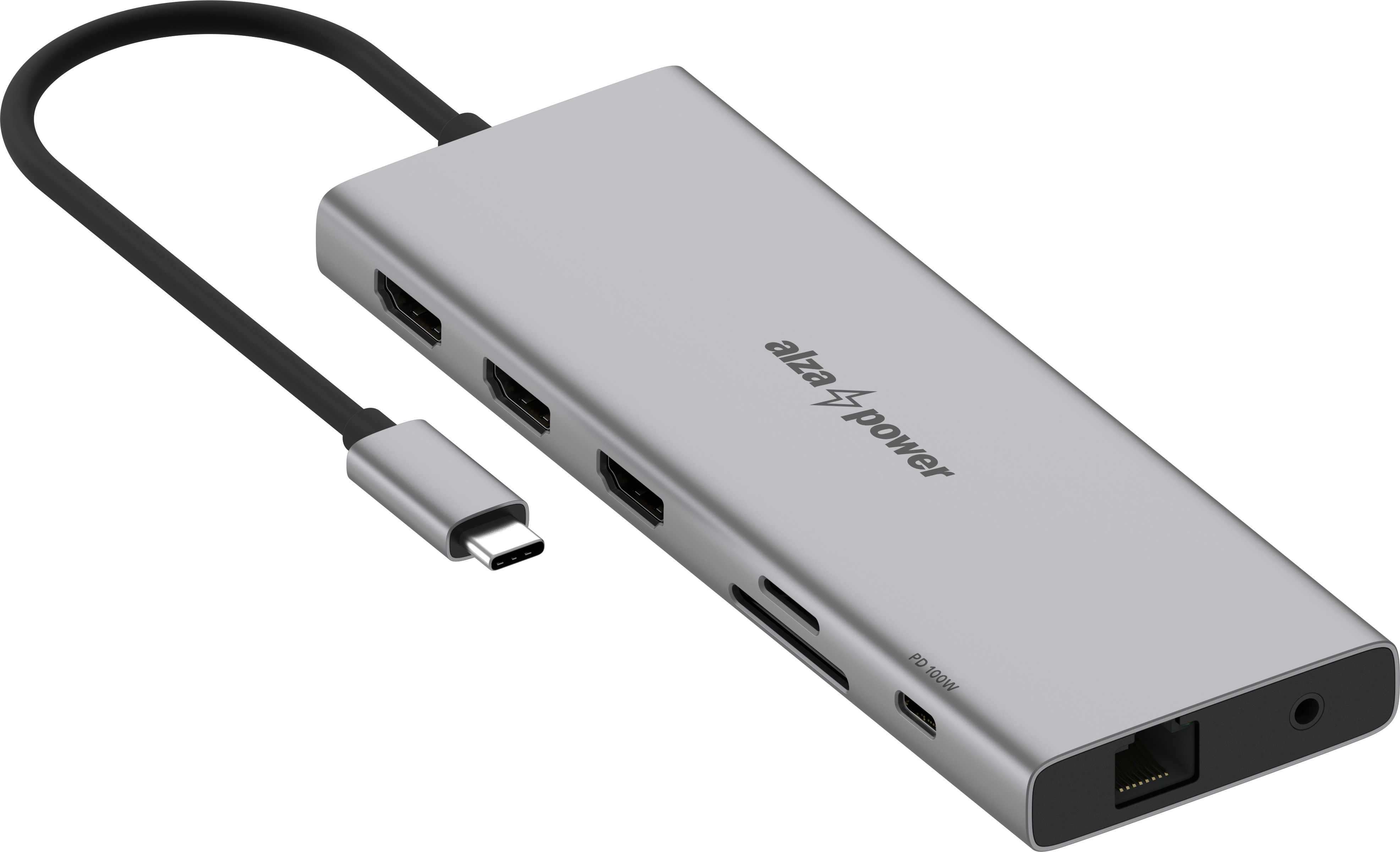 AlzaPower Metal USB-C Dock Station 12v1 Triple Screen vesmírně šedý