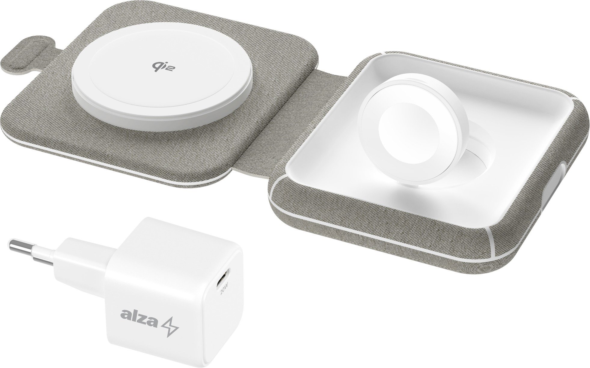 AlzaPower WQT510 Wireless Qi2 Compatible with MagSafe Travel Charger 2in1 15W šedá