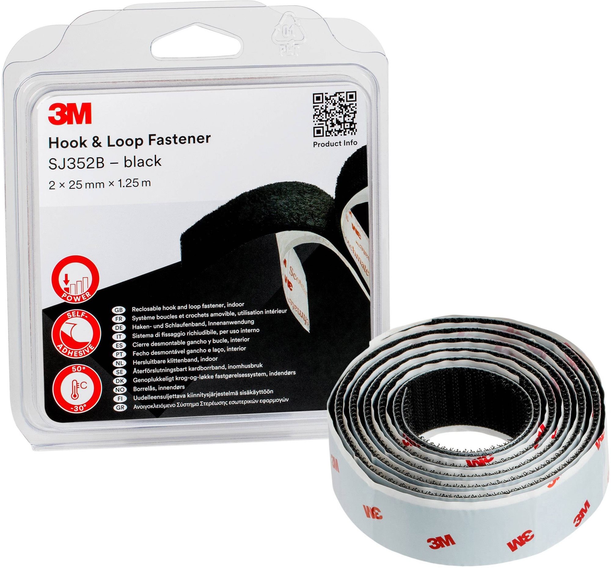 3M Hook & Loop™ Samolepící suchý zip SJ352B, 25mm x 1,25m