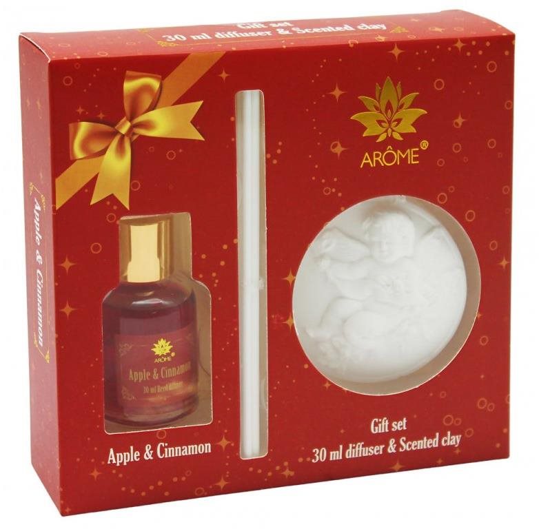 ARÔME Dárkový set difuzéru 30 ml a vonného jílu, Apple and Cinnamom