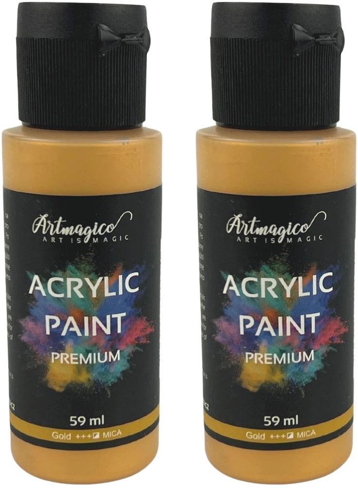 Artmagico Premium 59 ml, Gold, balení 2 ks - vysoce kvalitní akrylový lak pro profesionální malby