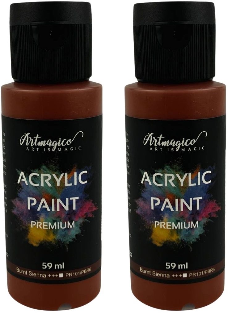 Balení 2 ks akrylových barev Artmagico v odstínu Burnt Sienna, 59 ml.
