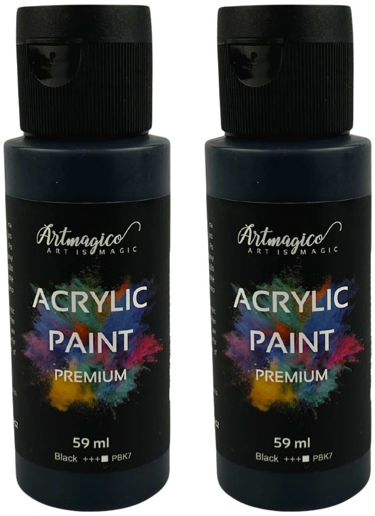 Artmagico Premium 59 ml, Black, balení 2 ks - vysoce kvalitní akrylová barva pro umělecké projekty, domácí dekoraci nebo kancelářské použití.